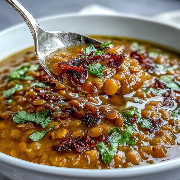 Hearty Turmeric Lemon Lentil Soup, perfectly seasoned with cumin, ready to serve.