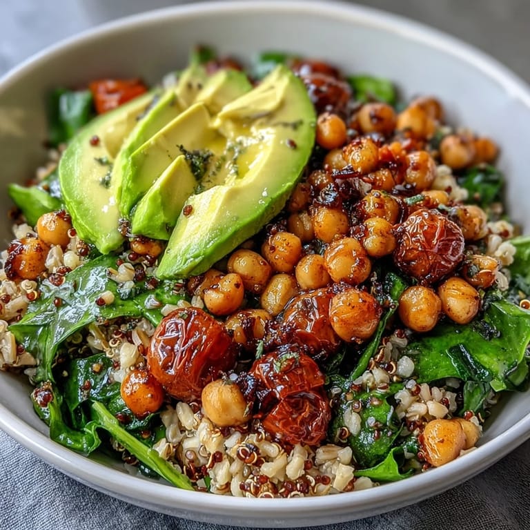 Colorful ancient grains bowl, a satisfying vegan meal perfect for lunch or dinner.