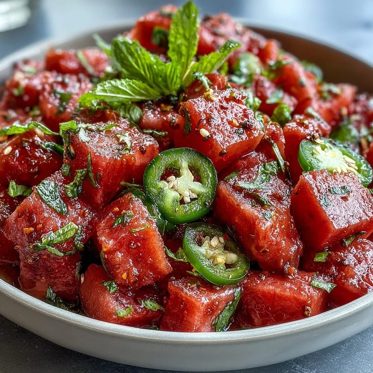 Refreshing watermelon chili lime salad with fresh mint, ready in minutes.