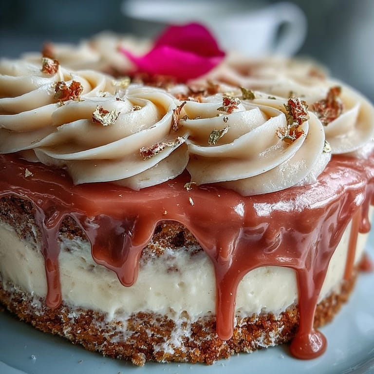 A festive bridal shower rosé velvet cake, beautifully adorned with edible gold.