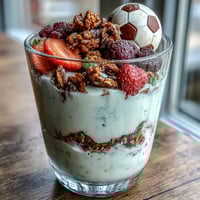 Nutritious soccer team snack cups with fresh fruit and granola in clear cups, perfect for post-game energy and team celebrations.