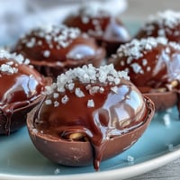 Decadent dark chocolate peanut butter Easter eggs with sea salt, offering a perfect balance of sweet and salty flavors in every bite.